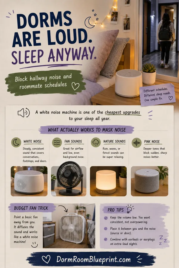 Pinterest graphic for: Best White Noise Machines for Dorm Rooms (And When a Fan Is Enough)