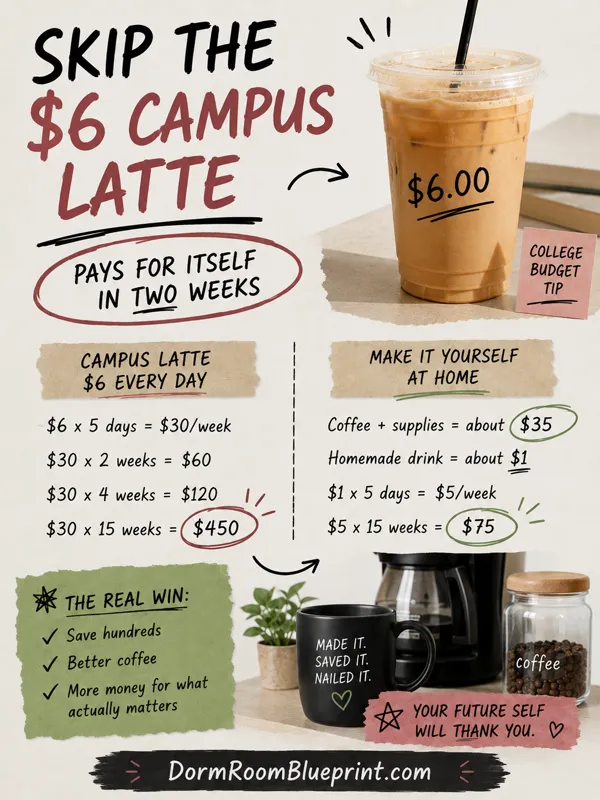 Pinterest graphic for: Dorm Room Coffee Setup: From a Basic Kettle to a Full Morning Routine