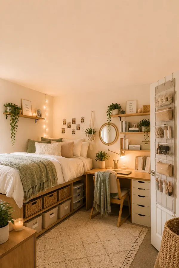 Pinterest graphic for: 15 Dorm Room Storage Ideas That Actually Work in a Small Space