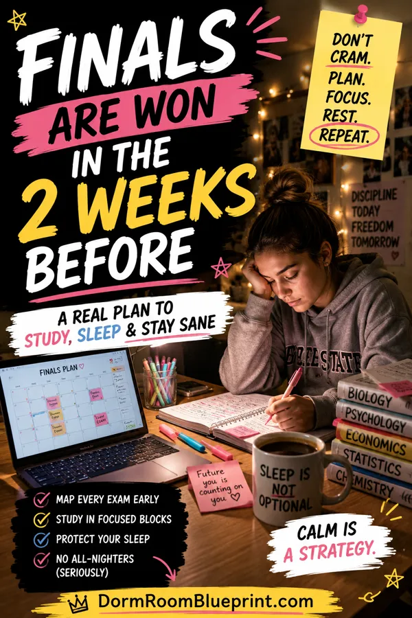 Pinterest graphic for: Finals Week Survival Guide for College Students