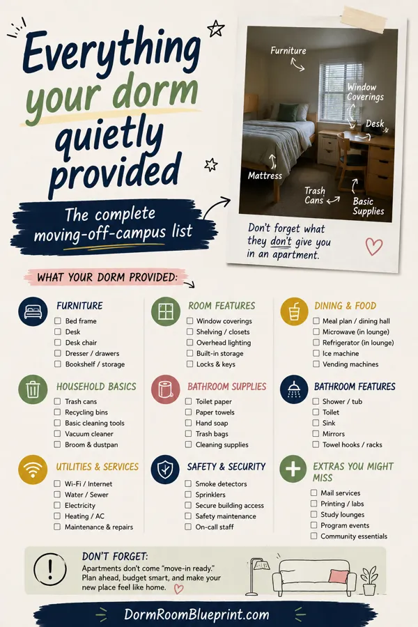 Pinterest graphic for: First Apartment Checklist: What You Need to Buy