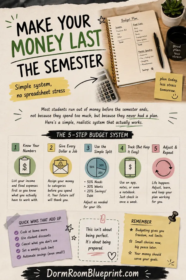 Pinterest graphic for: How to Budget in College (A Realistic Guide for Freshmen)