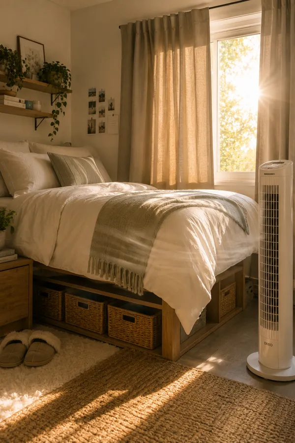 Pinterest graphic for: How to Keep Your Dorm Room Cool Without AC (or When AC Isn't Enough)